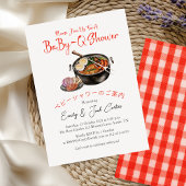 Invitation BBQ Baby shower bébé Q Pun Rouge En vichy Rustique