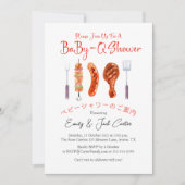 Invitation BBQ Baby shower bébéQ Grillades Ustensile rouge En (Devant)