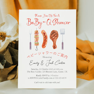 Invitation BBQ Baby shower bébéQ Grillades Ustensile rouge En
