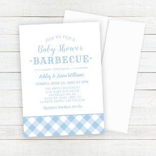 Invitation BBQ baby shower Bleu pâle En vichy Plaid