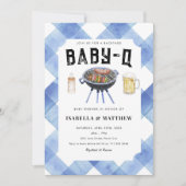Invitation BBQ Baby Shower Blue Gingham Baby-Q (Devant)