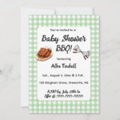 Invitation BBQ Baby Shower Modifiable Gingham Vert (Devant)