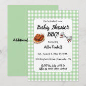 Invitation BBQ Baby Shower Modifiable Gingham Vert (Devant / Derrière)