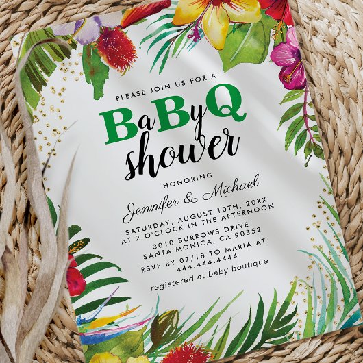 Invitation BBQ Baby Shower pour couples | Barbecue Tropical B