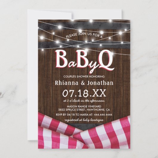 Invitation BBQ Baby Shower pour couples | Rustic BaByQ (Devant)