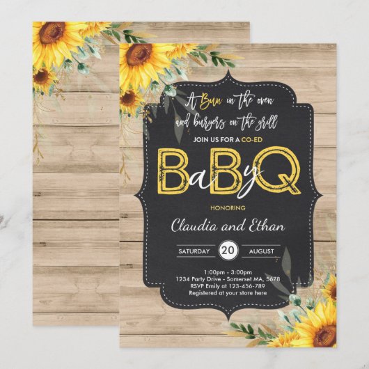 Invitation BBQ Baby shower Tournesol Bébé Q Couples Douche (Devant / Derrière)