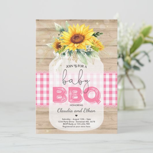Invitation BBQ Baby shower Tournesol Bébé Q Couples Douche (Debout devant)
