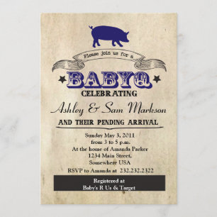 Invitation BBQ BABYQ Barbecue Blue Boy