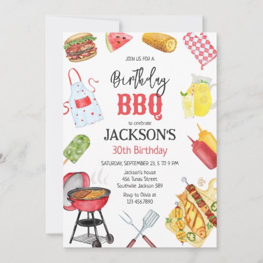Invitation BBQ Barbeque Grill Backyard Birthday Party  (Devant)