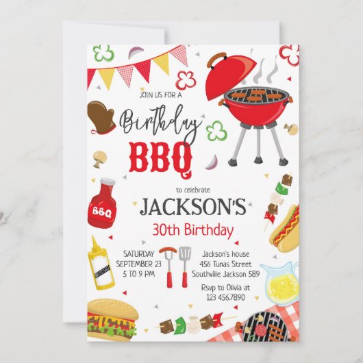 Invitation BBQ Barbeque Grill Backyard Birthday Party (Devant)