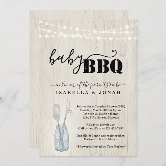 Invitation BBQ Bébé - Couples Bébé Q Barbeque (Devant / Derrière)