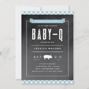 Invitation BBQ bébé En vichy baby shower co-ed