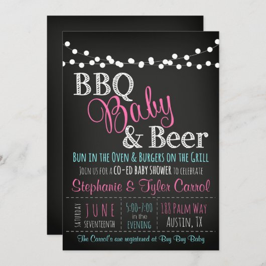 Invitation BBQ bébé et bière tableau noir Baby Shower Invitat (Devant / Derrière)