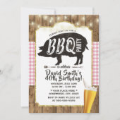 Invitation BBQ & Beer Rose Plaid String Lumières Anniversaire (Devant)
