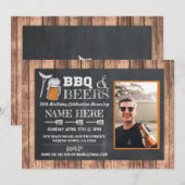 Invitation BBQ & Bières Anniversaire Photo Bois Chalk Invitat (Devant / Derrière)