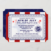 Invitation BBQ blanc et bleu 4 juillet (Devant / Derrière)