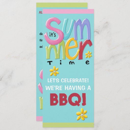 Invitation BBQ bleu d'été (Devant / Derrière)