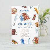 Invitation BBQ + Bouteilles Cookout Boy Baby shower Invitatio (Debout devant)
