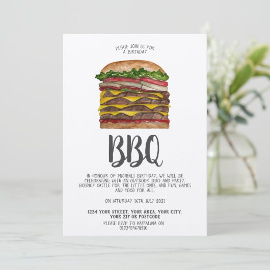 Invitation BBQ burger géant (Debout devant)