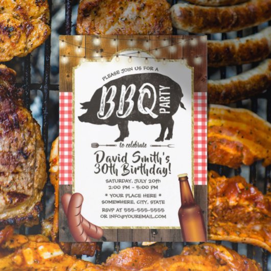 Invitation BBQ Cochon rôti fête d'anniversaire Rustic Barn Bo