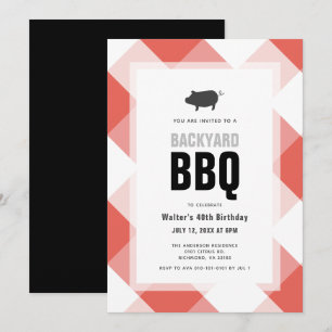 Invitation BBQ Cochon rôti Rouge En vichy Adulte Anniversaire
