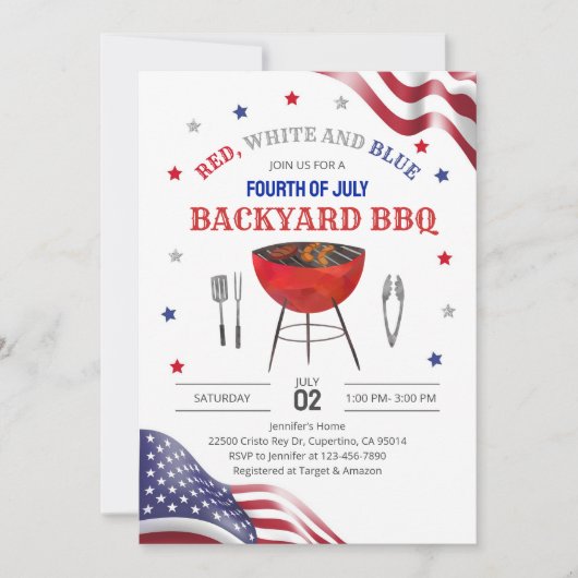 Invitation BBQ de juillet dans le jardin (Devant)