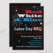 Invitation BBQ de la Fête du Travail Rouge Blanc et Bleu (Devant / Derrière)