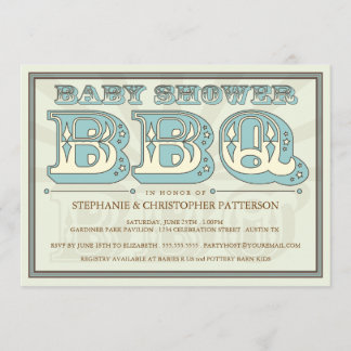 Invitation BBQ démodé de baby shower dans l'invitation bleue