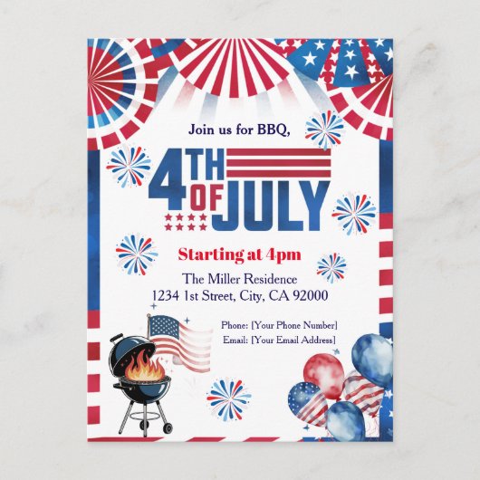 Invitation BBQ du 4 juillet, Invitation à une fête (Devant)