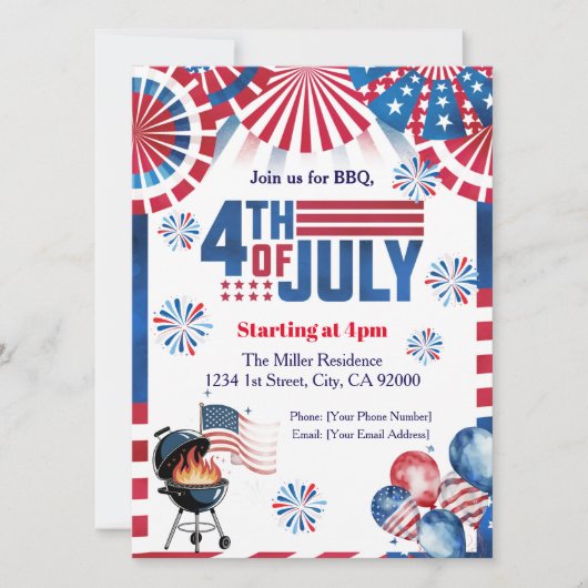 Invitation BBQ du 4 juillet, Invitation à une fête (Devant)
