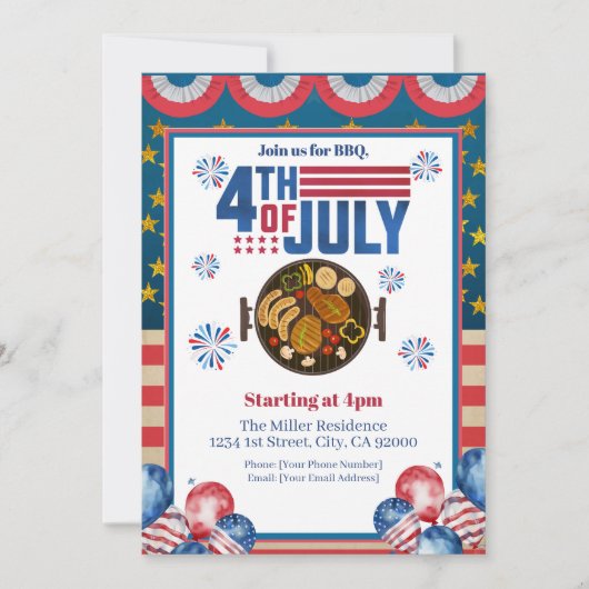 Invitation BBQ du 4 juillet, Invitation à une fête (Devant)