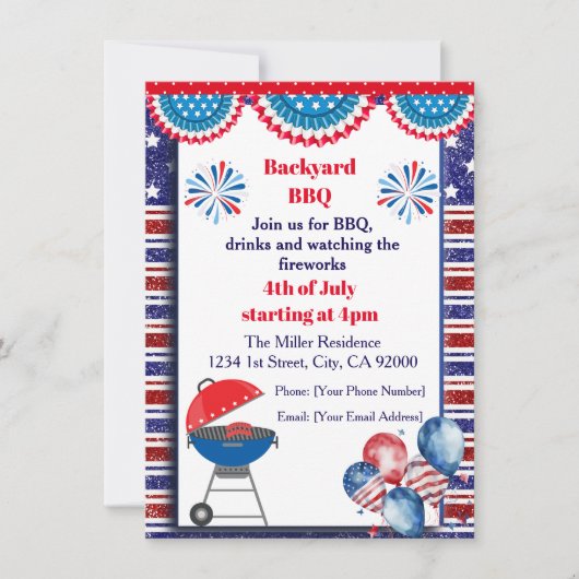 Invitation BBQ du 4 juillet, Invitation à une fête (Devant)