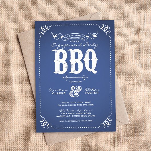 Invitation BBQ du Blue Rustic Engagement Party