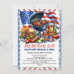 Invitation BBQ du Memorial Day Barbecue patriotique dans la