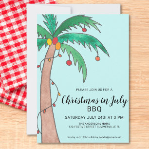Invitation BBQ du Noël en juillet sous un palmier