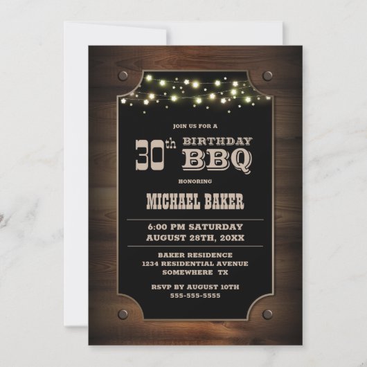 Invitation BBQ élégant en bois 30e anniversaire (Devant)