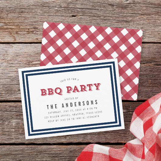 Invitation BBQ En vichy blanc bleu et rouge
