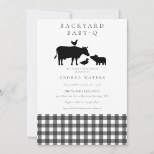 Invitation BBQ En vichy noir Baby shower rustique