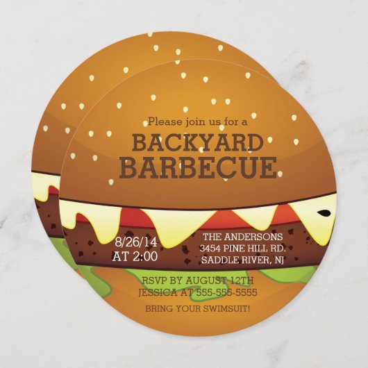Invitation BBQ Été Burger Cute (Devant / Derrière)