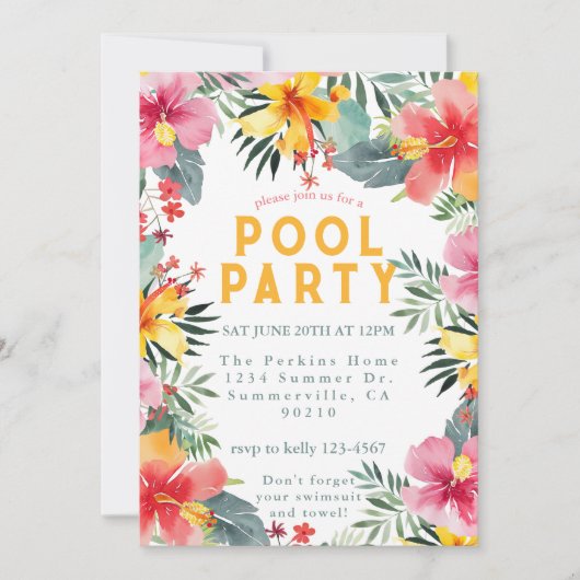 Invitation BBQ Été De La Fête De Piscine (Devant)