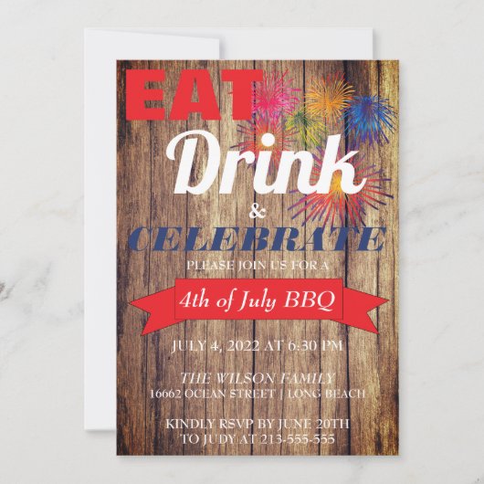 Invitation BBQ Été Fireworks (Devant)