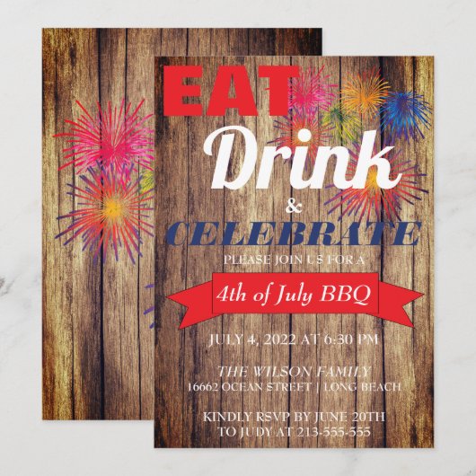 Invitation BBQ Été Fireworks (Devant / Derrière)