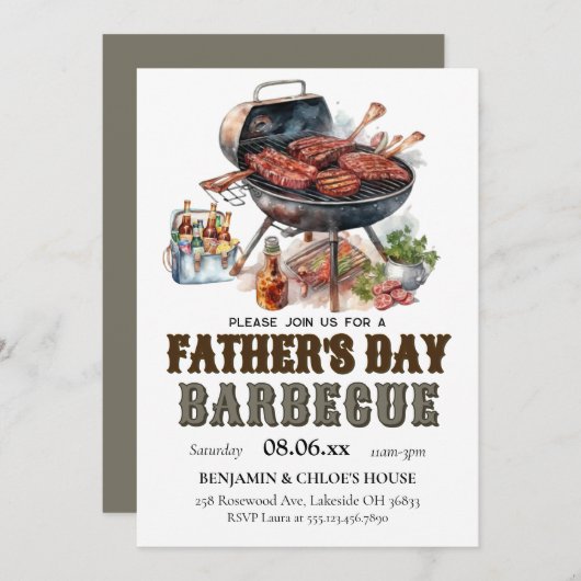 Invitation BBQ Fête des pères modifiable (Devant / Derrière)