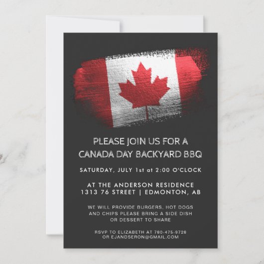 Invitation BBQ Fête du Canada Pinceau Étincelant (Devant)
