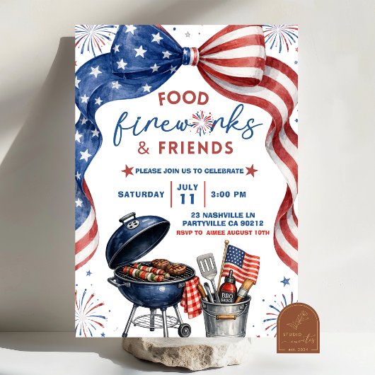 Invitation BBQ feu d'artifice 4 juillet Bow