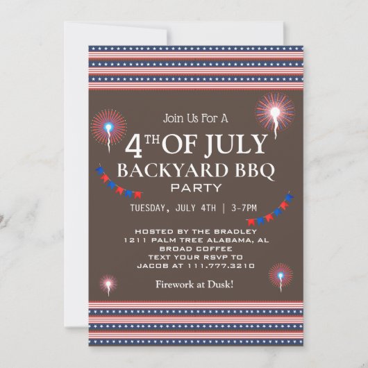 Invitation BBQ & Firework 4 juillet fête de l'indépendance (Devant)