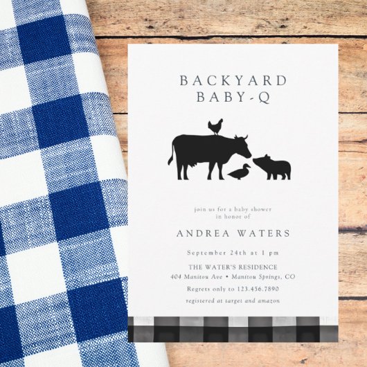 Invitation BBQ | Gingham Noir | Baby Shower Rustique