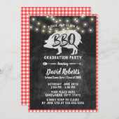 Invitation BBQ Graduation Party Vintage Red Plaid Chalkboard (Devant / Derrière)