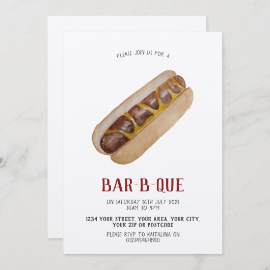 Invitation BBQ hot dog (Devant / Derrière)