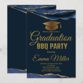 Invitation BBQ Party BBQ de la Marine Blue & Gold (Devant / Derrière)